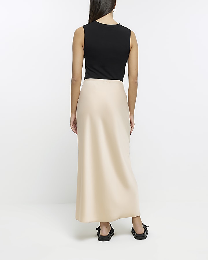 Beige satin maxi skirt