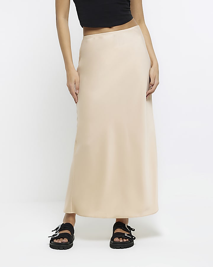 Beige satin maxi skirt