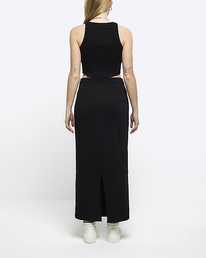 Black sweat midi skirt