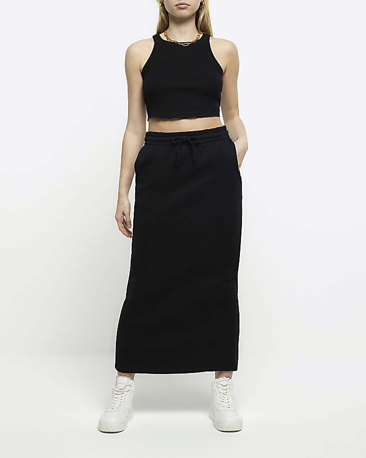 Black sweat midi skirt