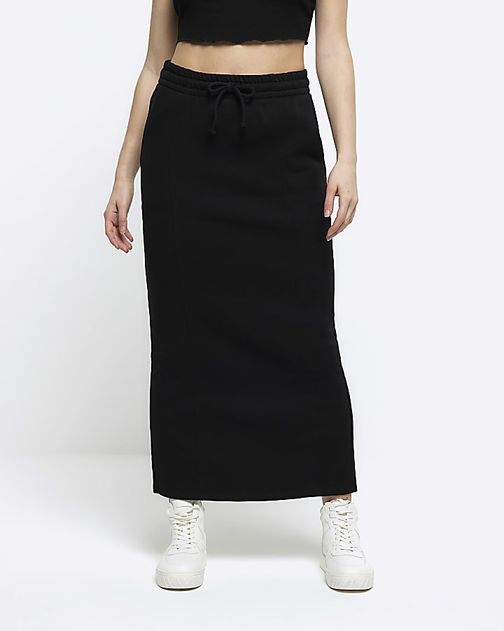 Black sweat midi skirt