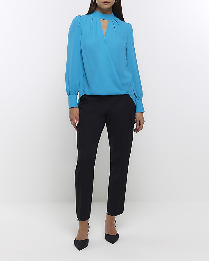 Blue Cut Out Wrap Blouse River Island 6150