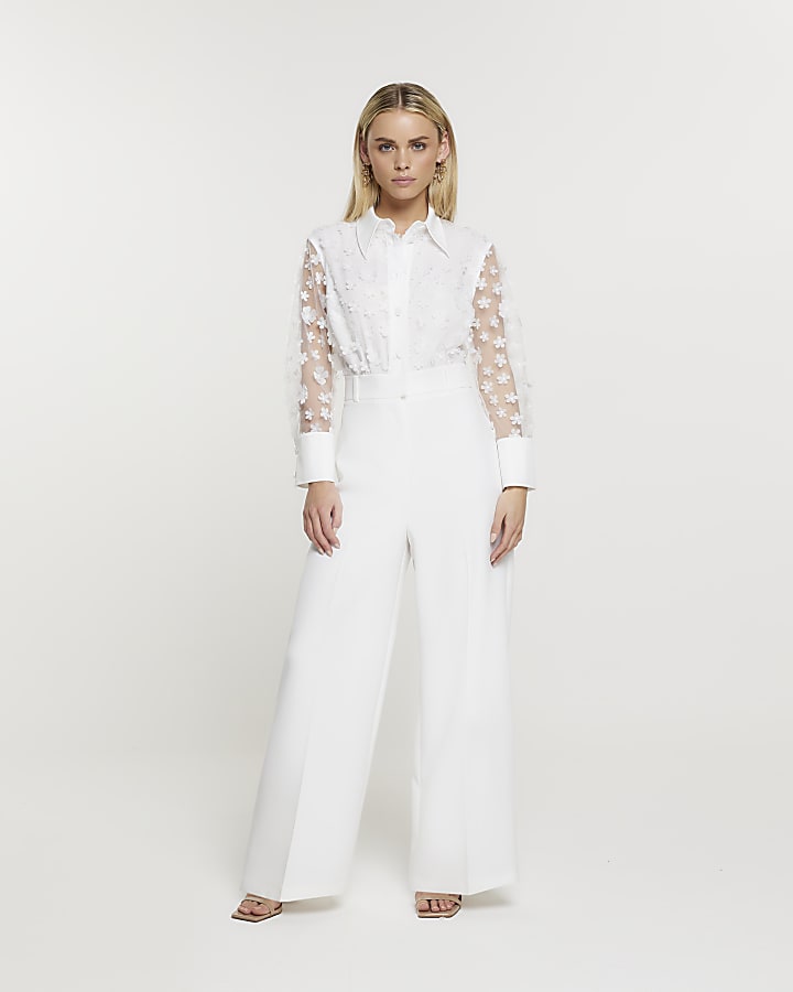 Petite white lace top jumpsuit River Island