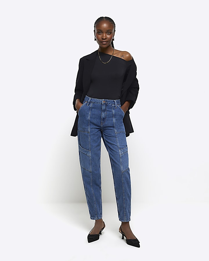 Blue high waisted tapered jeans