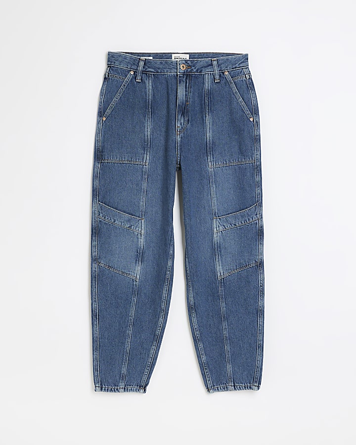 Blue high waisted tapered jeans