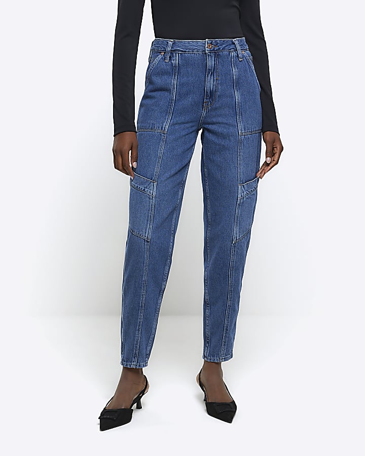 Blue high waisted tapered jeans