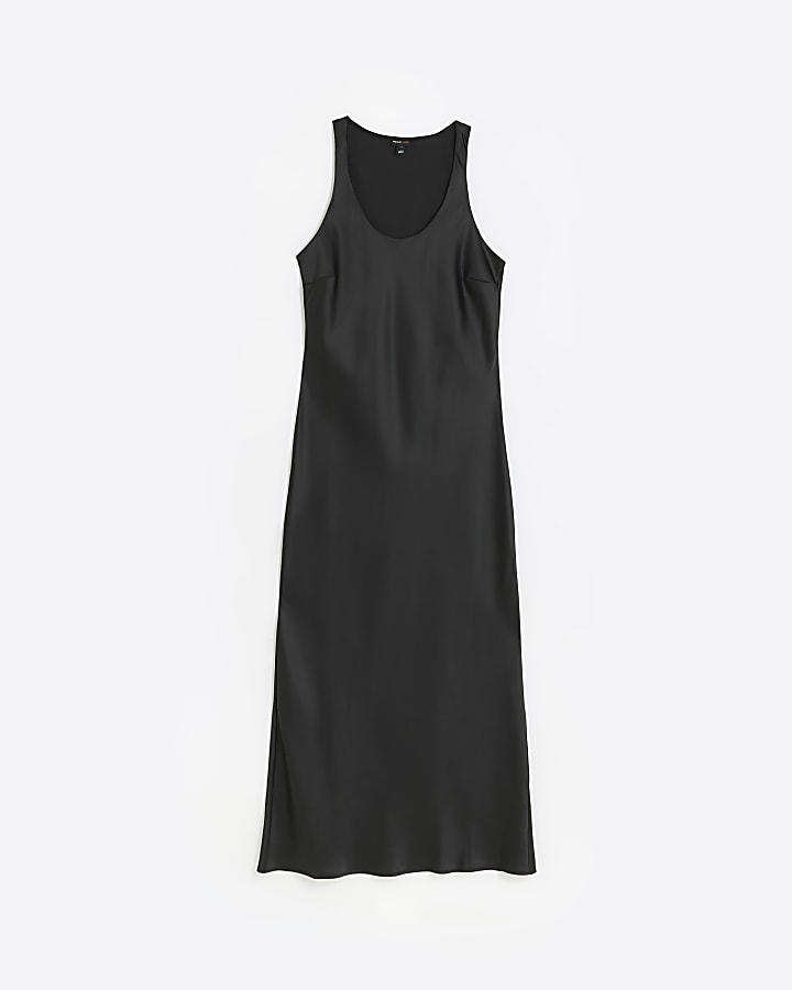 Black satin slip maxi dress