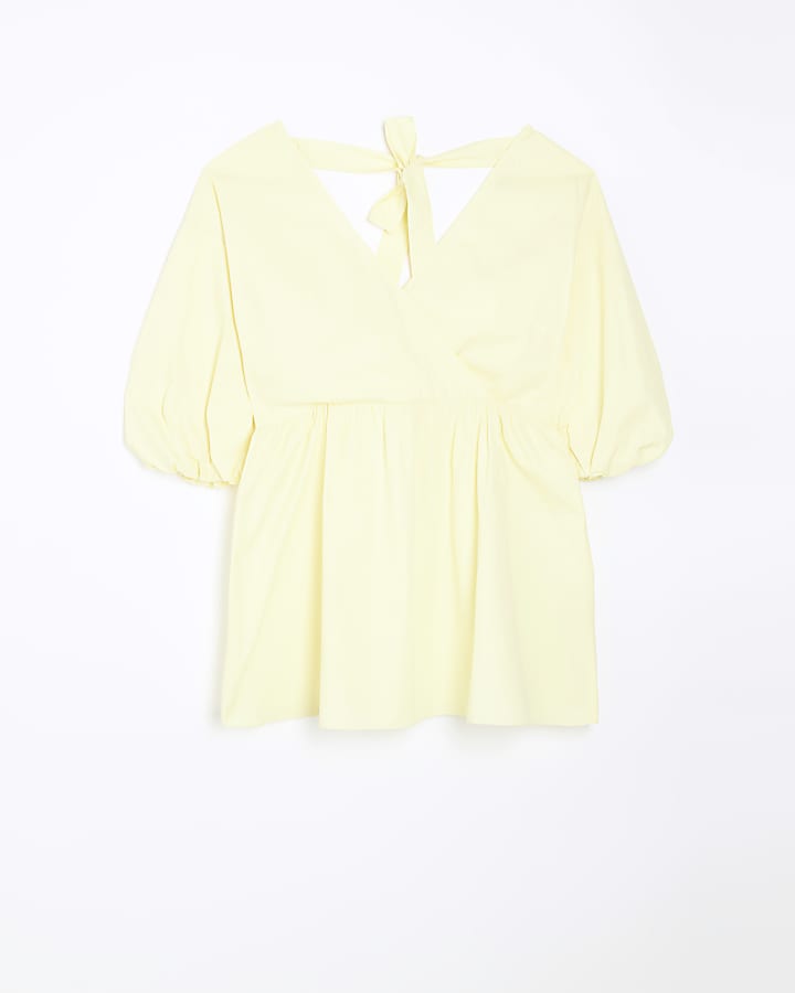 Yellow puff sleeve poplin mini dress