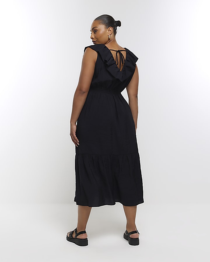 Plus black frill sleeveless maxi dress