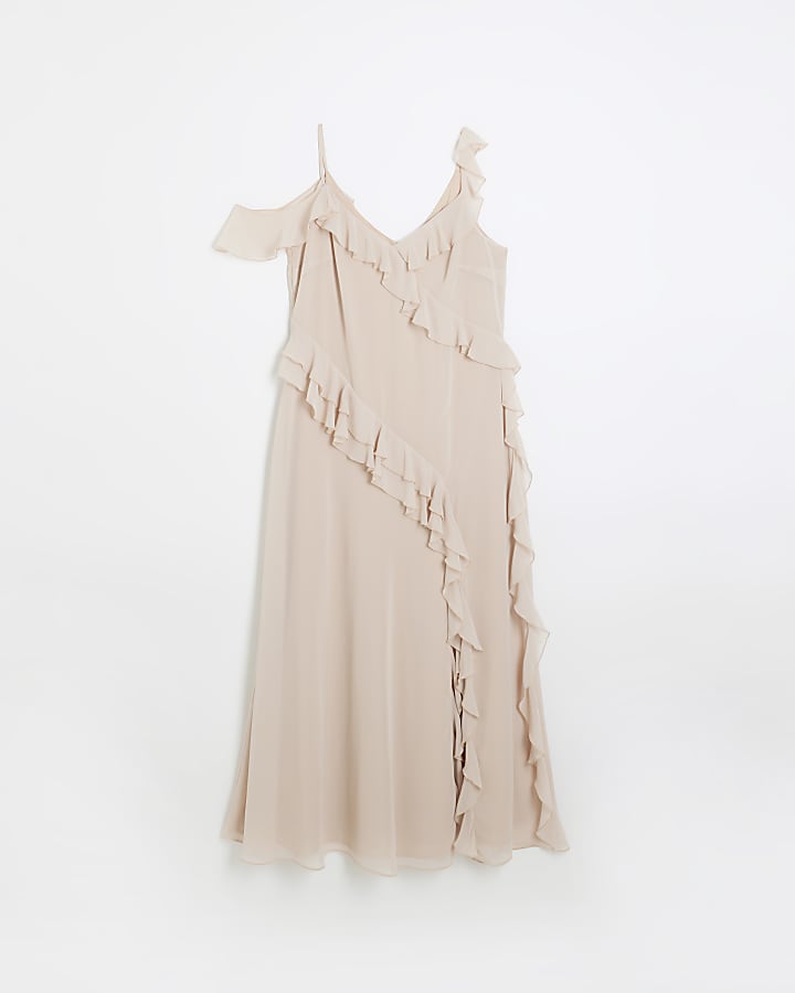 Pink chiffon frill slip maxi dress