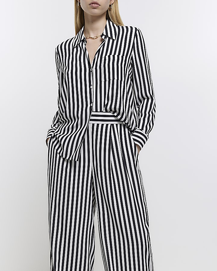 Black stripe wide leg trousers