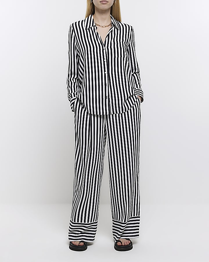 Black stripe wide leg trousers