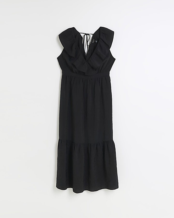 Black swing frill midi dress