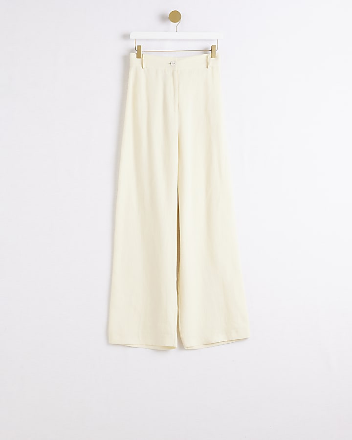 Yellow linen blend wide leg trousers