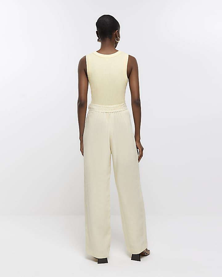 Yellow linen blend wide leg trousers