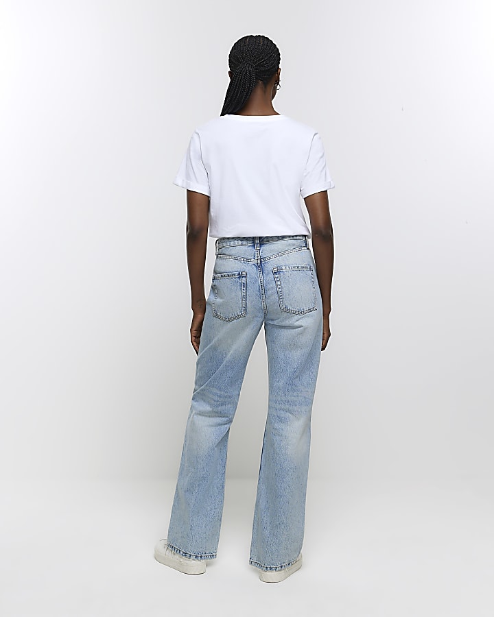 Denim high waisted relaxed straight leg jeans