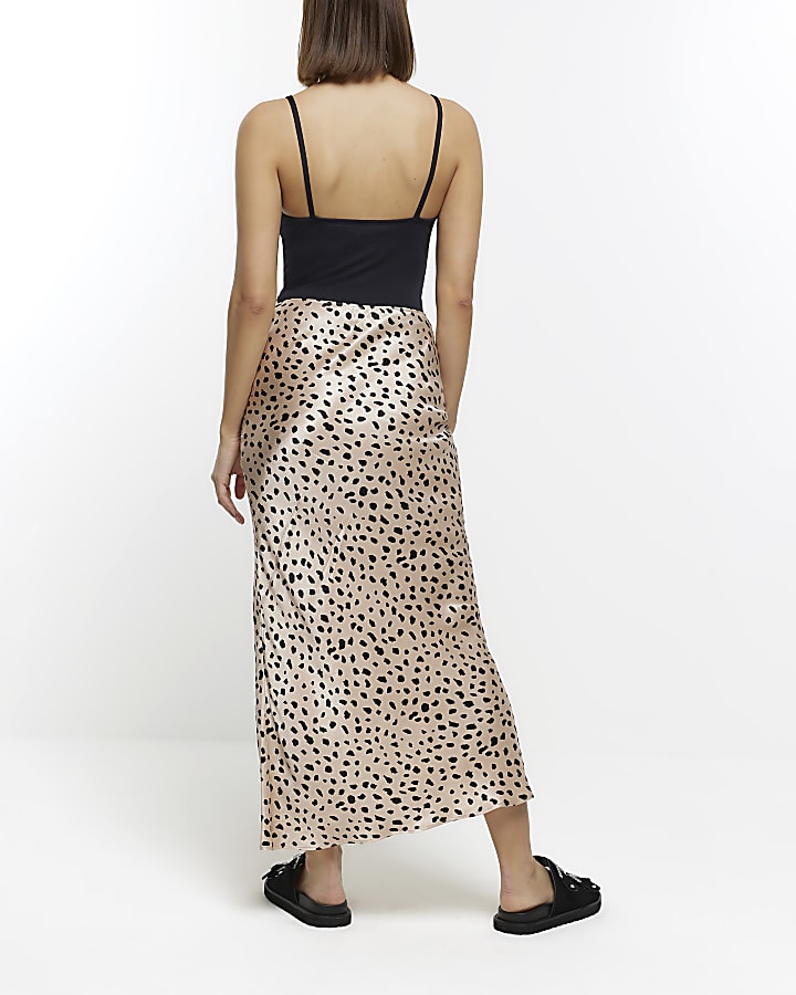 Beige animal print maxi skirt