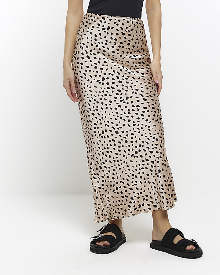 Beige animal print maxi skirt