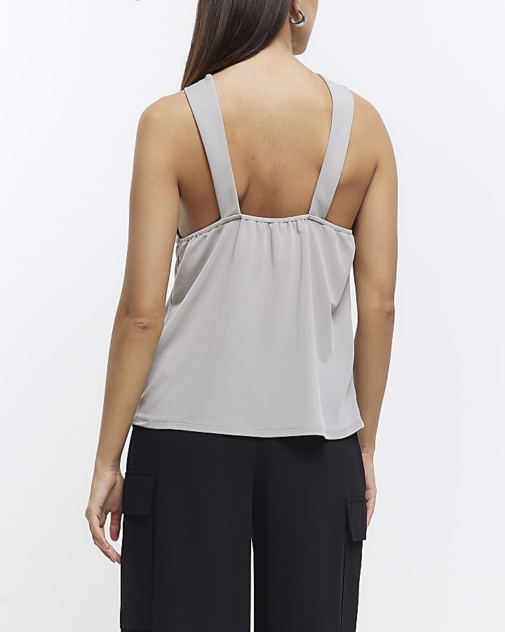 Grey knot front cami top