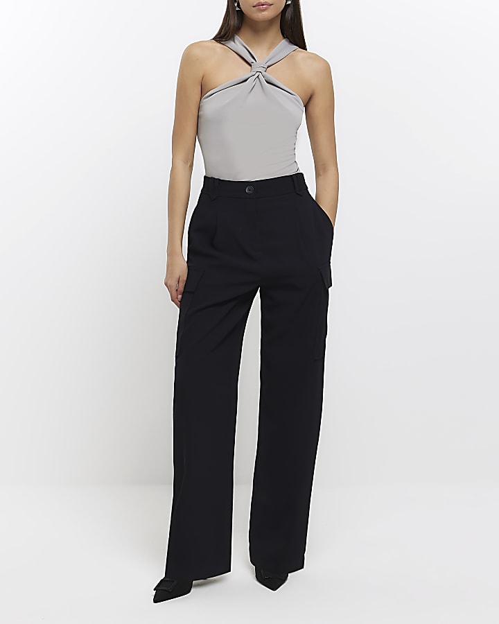 Grey knot front cami top