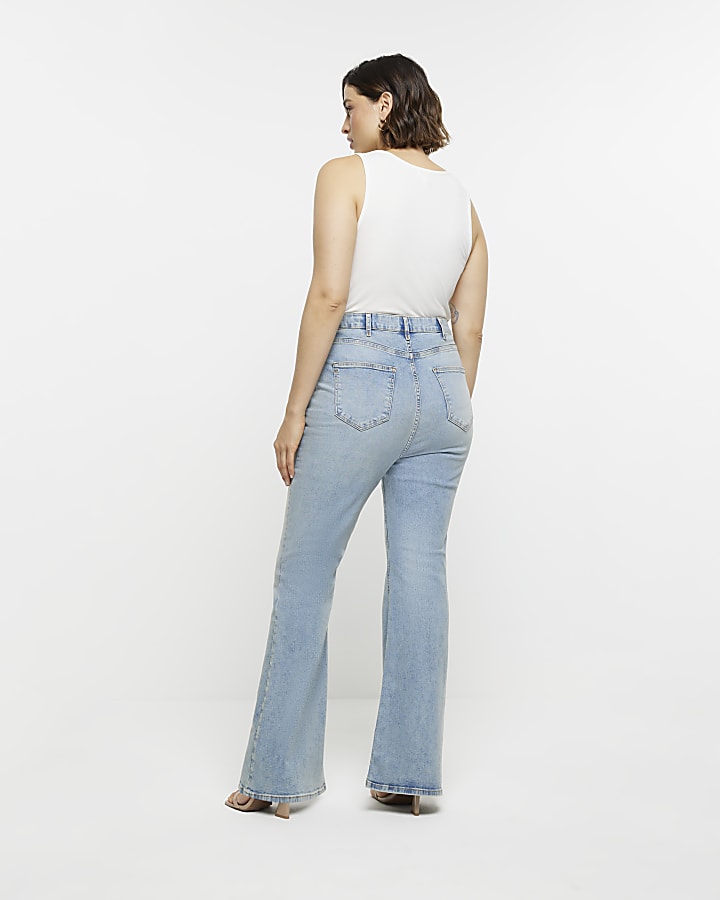 Plus Blue High Waist Flare Jeans