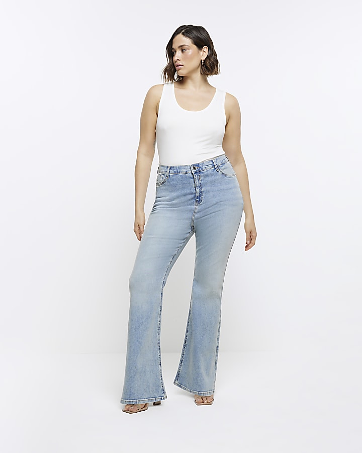 Plus Blue High Waist Flare Jeans