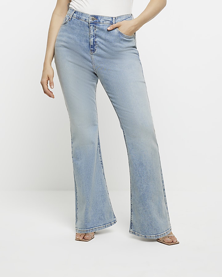 Plus Blue High Waist Flare Jeans