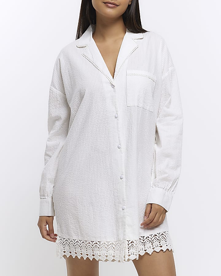 White Embroidered Sleep Shirt River Island