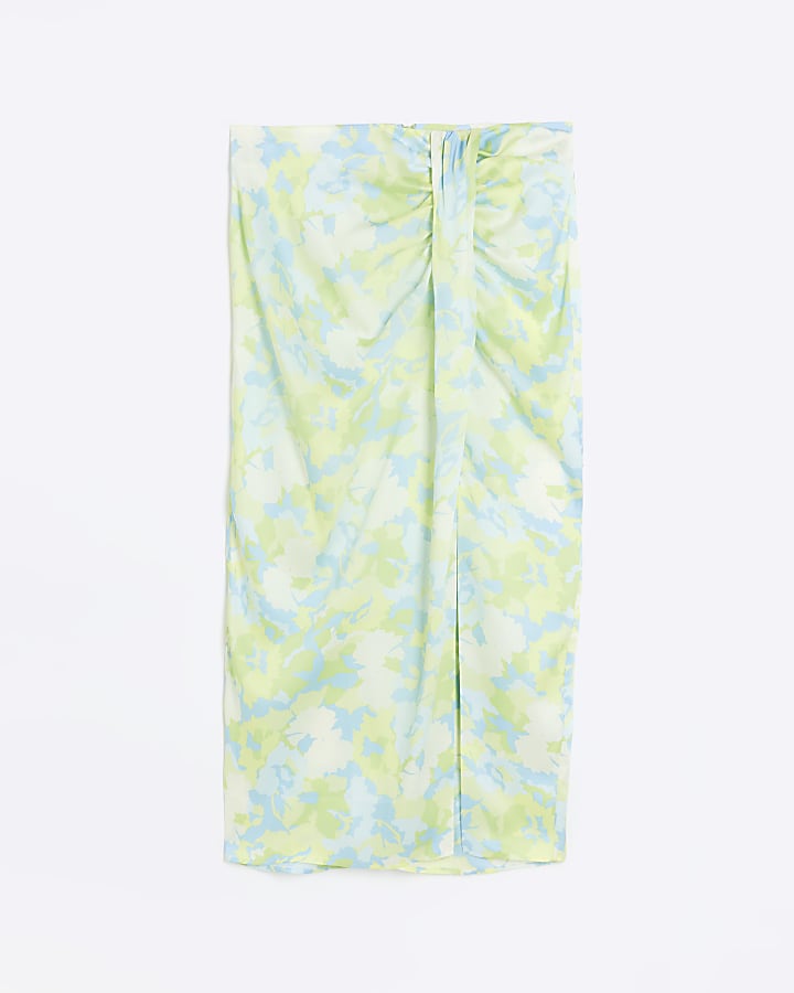 Blue floral Print wrap midi skirt