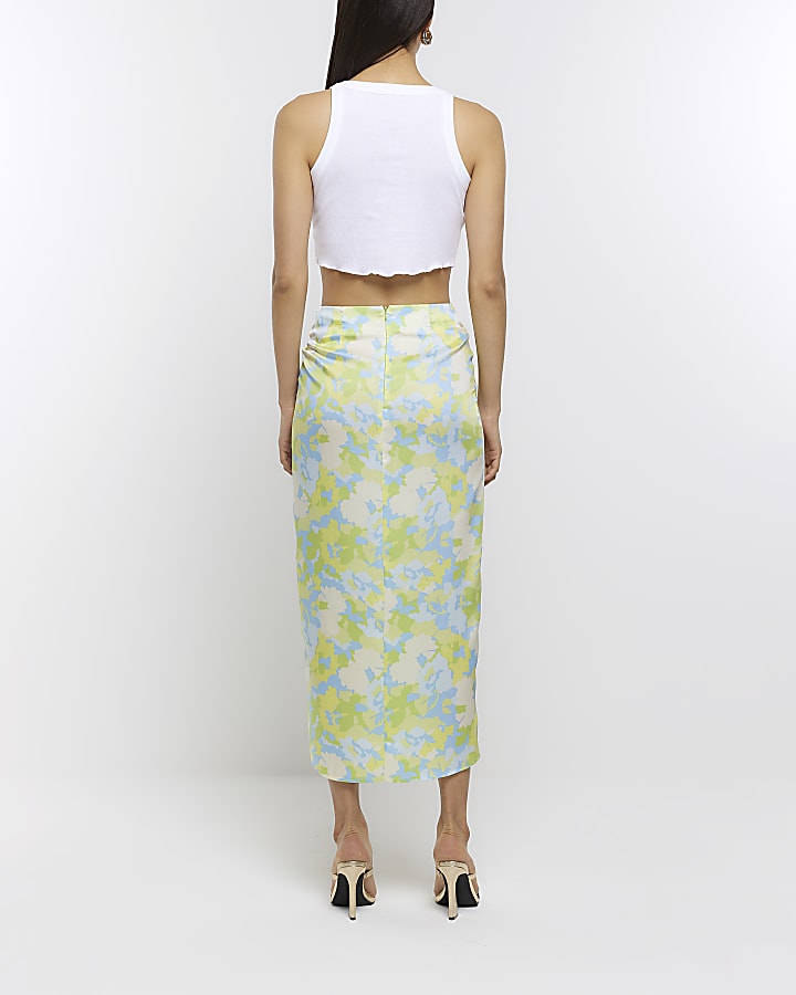 Blue floral Print wrap midi skirt