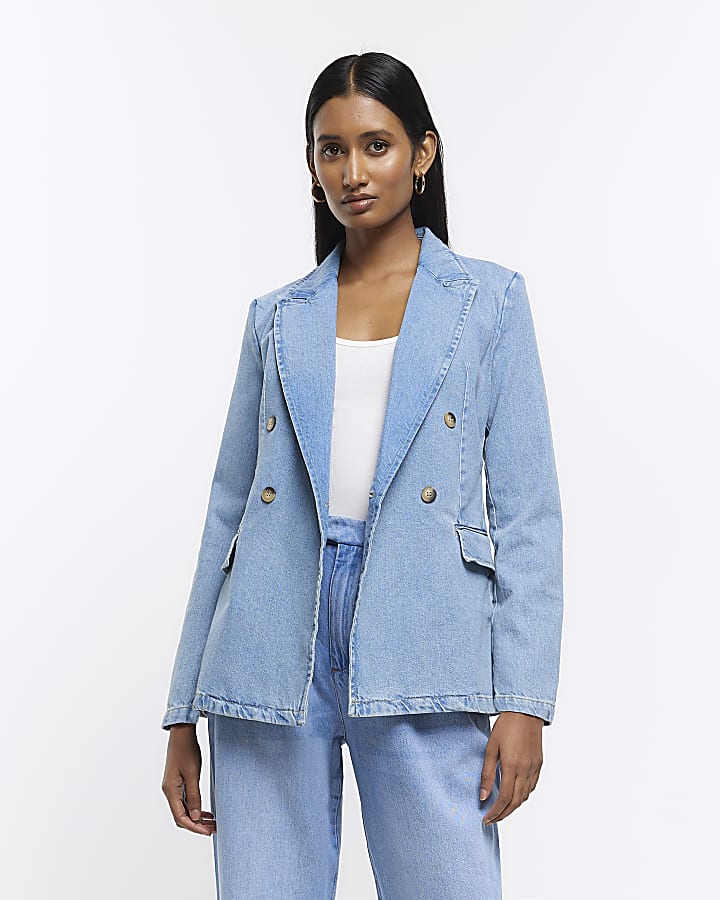 Blue denim blazer jacket River Island