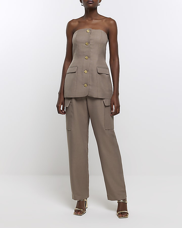 Brown wide leg cargo trousers