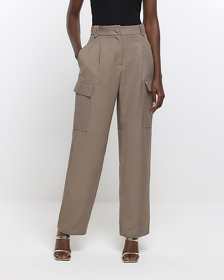 Brown wide leg cargo trousers