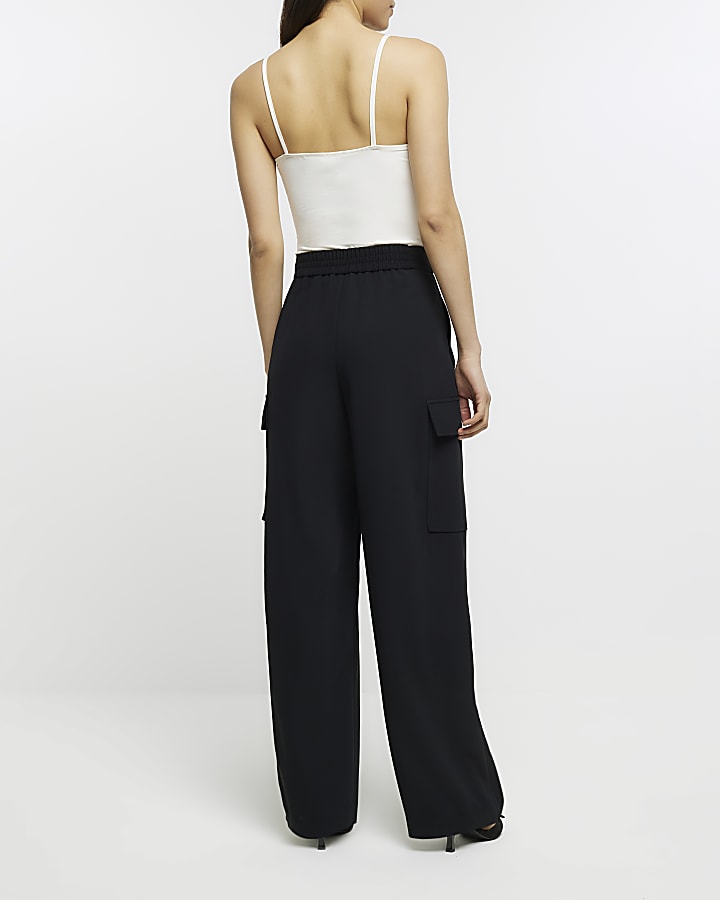 Black wide leg cargo trousers