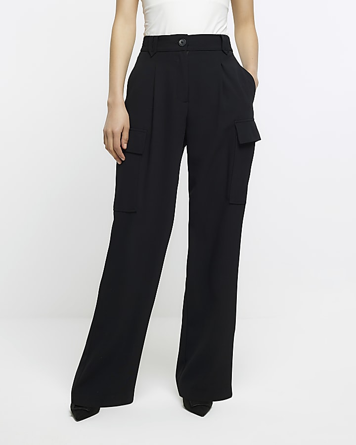 Black wide leg cargo trousers