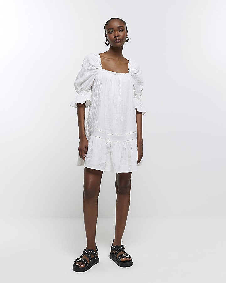 Cream smock mini dress