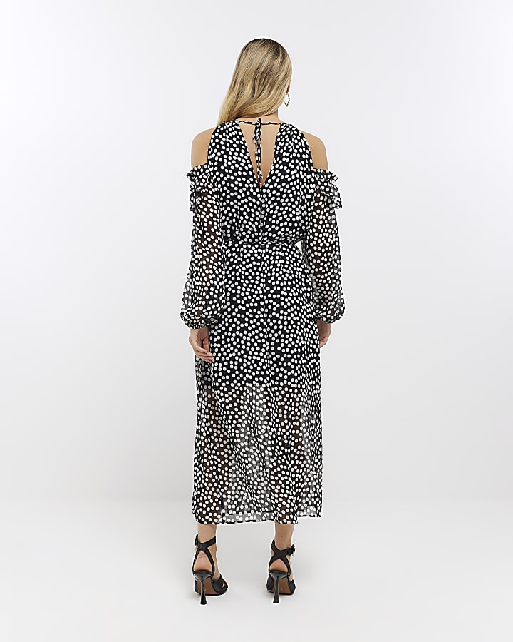 Black corsage halter neck shift midi dress