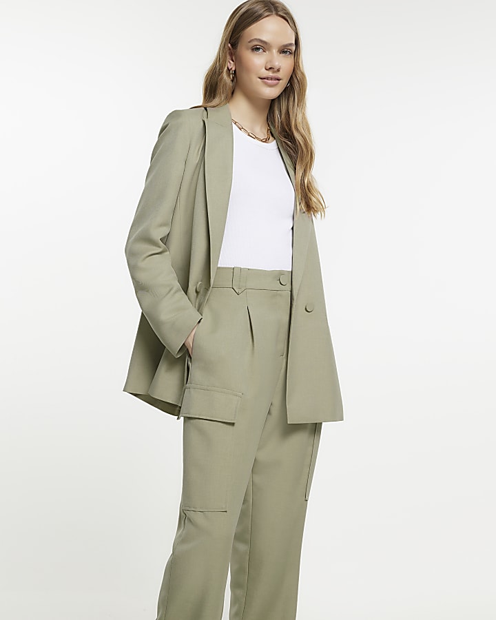 Khaki wide leg cargo trousers