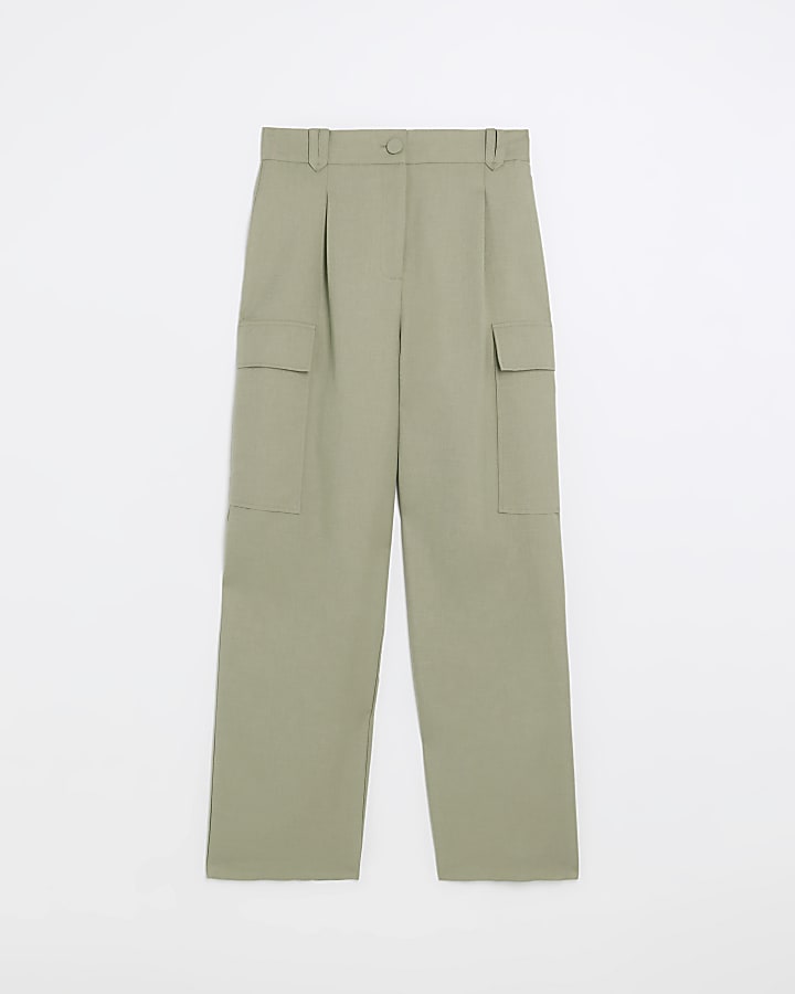 Khaki wide leg cargo trousers