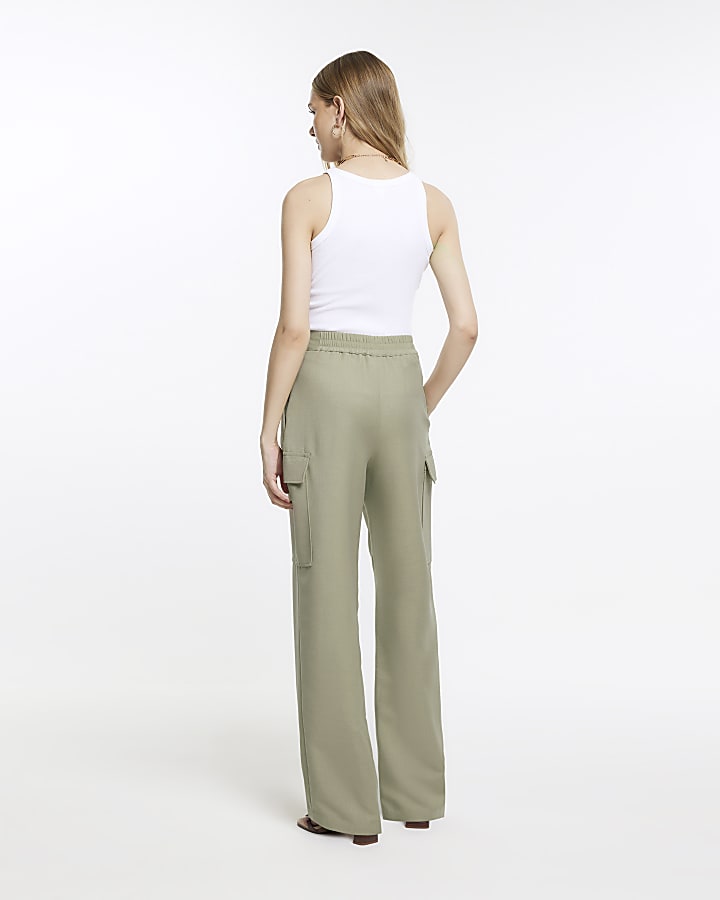 Khaki wide leg cargo trousers