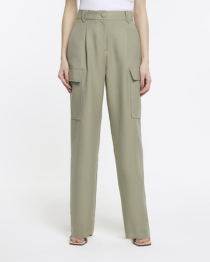 Khaki wide leg cargo trousers