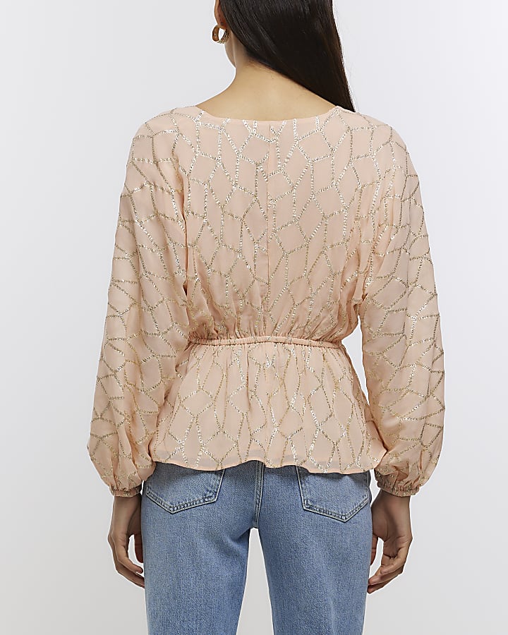 Orange chiffon glitter wrap blouse