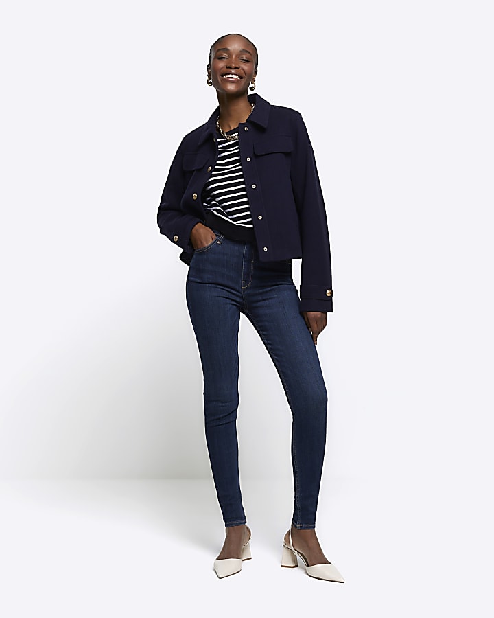 Blue high waisted bum sculpt skinny jeans