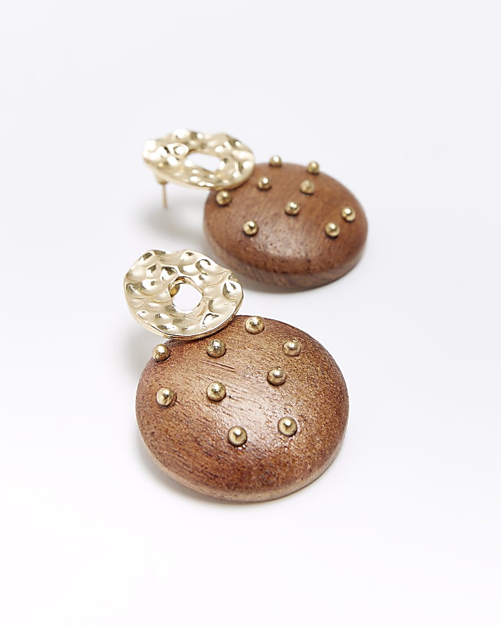 Gold Studded Wooden Earrings