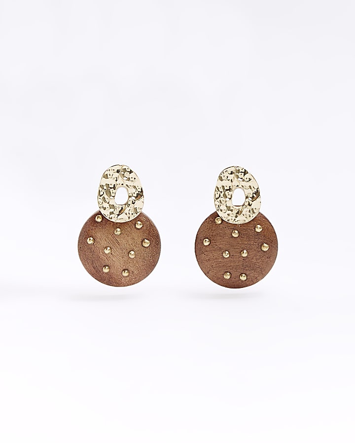 Gold Studded Wooden Earrings