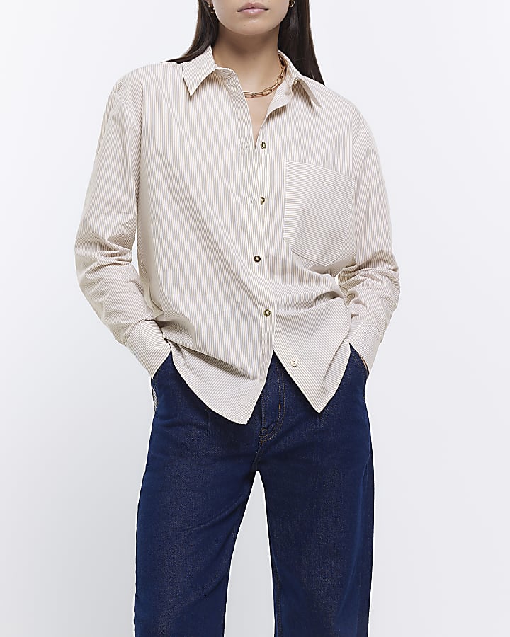 Beige stripe oversized shirt