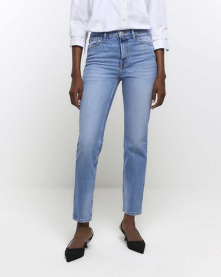 Blue high waisted slim straight jeans