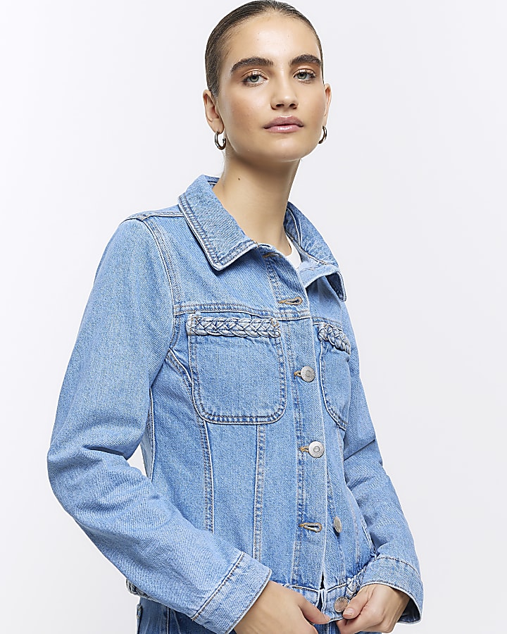 Blue denim plait detail jacket