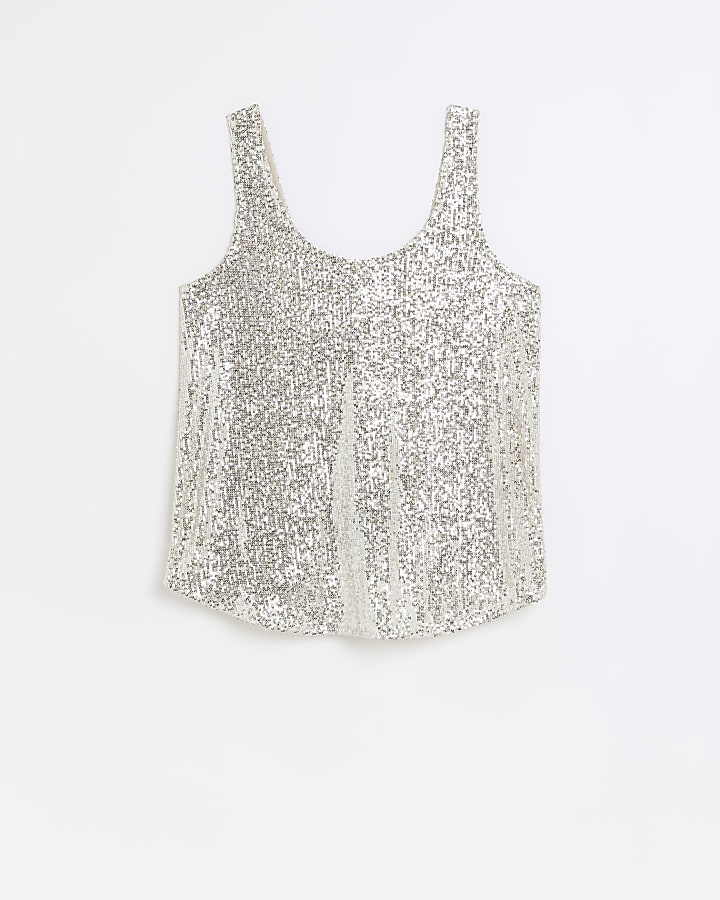 Gold scoop sequin tank top