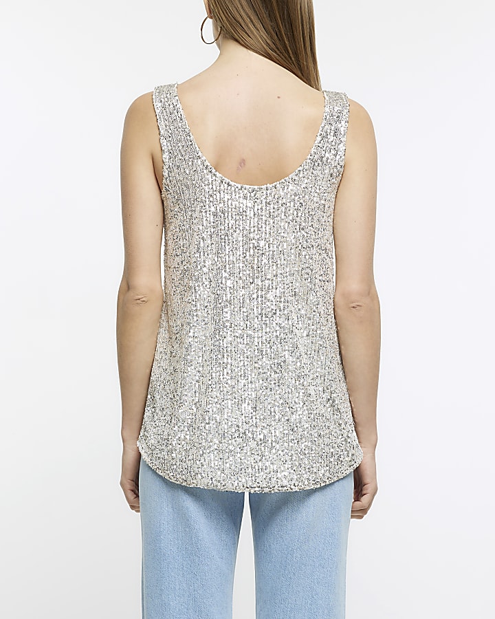 Gold scoop sequin tank top